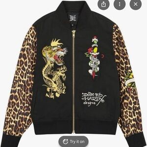Ed Hardy Bomber Jacket with Leopard Print Sleeves. True Love NWT